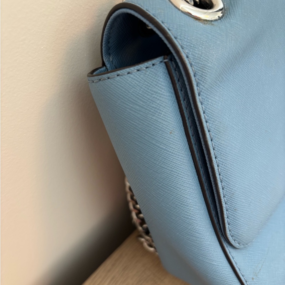 Michael Kors Tina Studded Flap Bag Lt. Blue Saffiano Leather Wear 2-ways - Picture 10 of 13